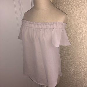 Beige Off The Shoulder Flowy Short Sleeve Top